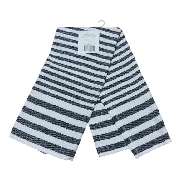 Trueliving Kitchen 100% Cotton Towel 15" x 25" Black & White Striped Two-Toned - Picture 1 of 10